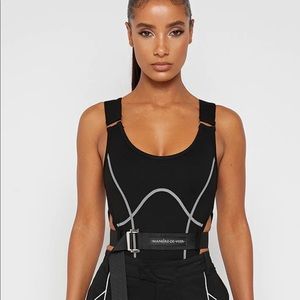 Manière de Voir High leg reflective bodysuit- black